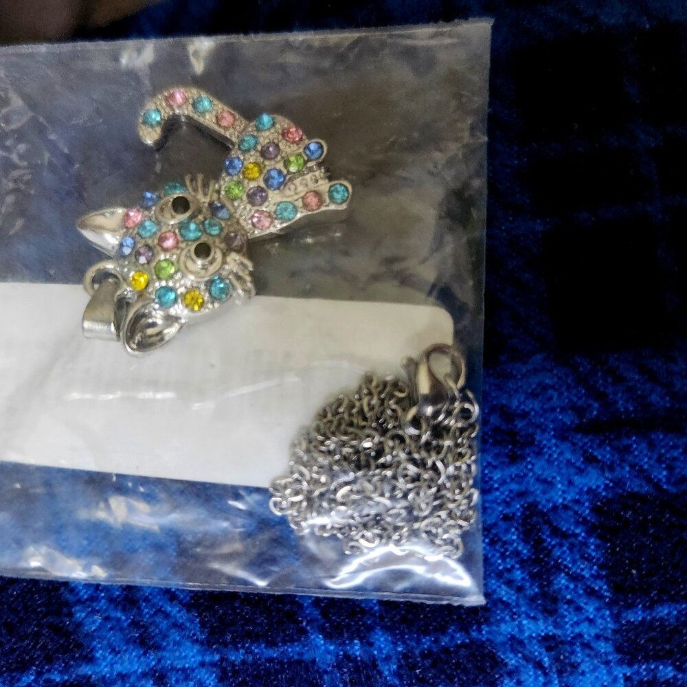 multi color gems silver color cat necklace and pendant #4